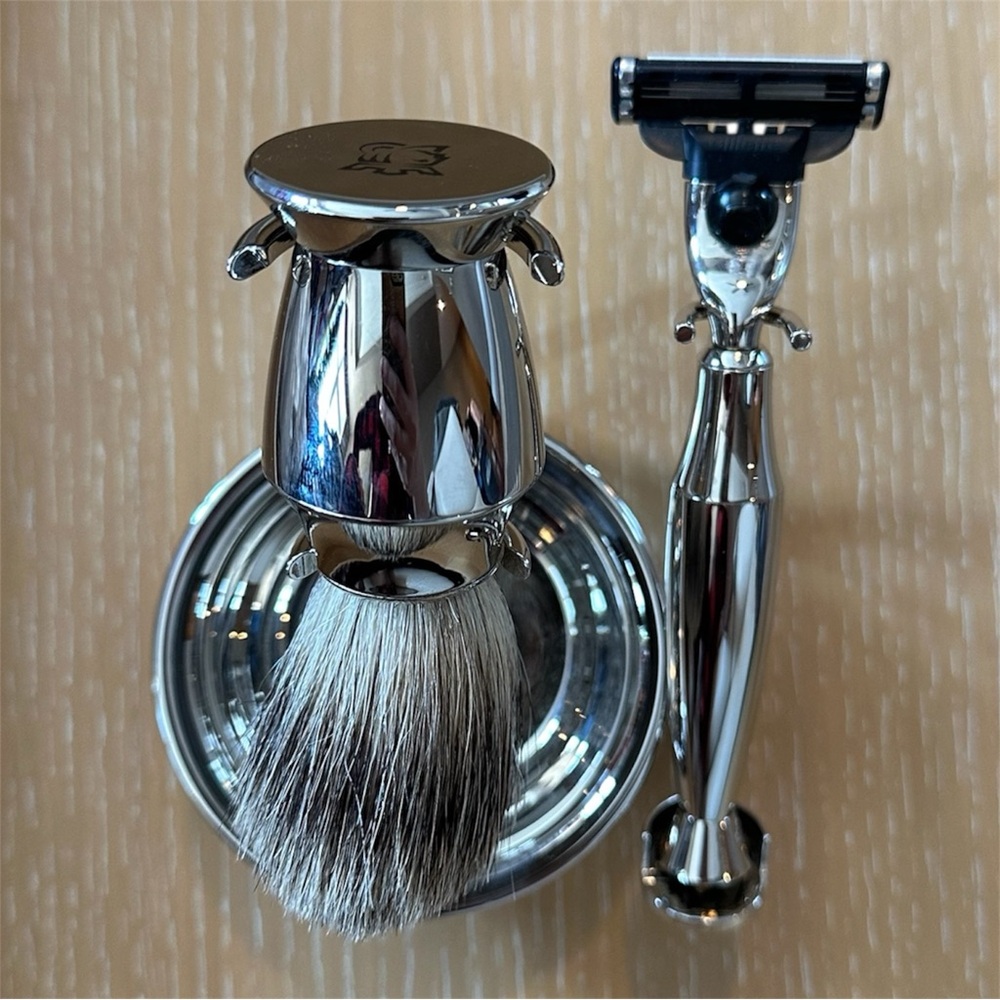 KINGS CROWN 4 Piece Nickel finish Shaving Set